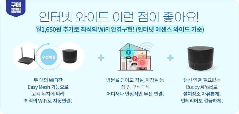 GiGA Wi 인터넷 이런 점이 좋아요! 1G기준 월 1,650원 추가로 최적의 WiFi 환경 구현!